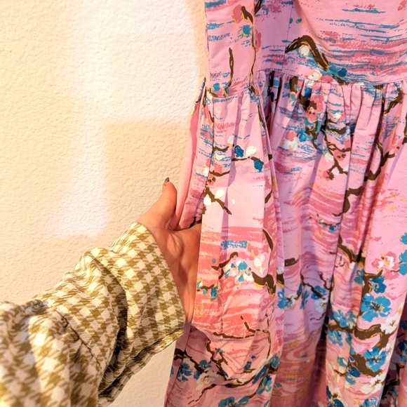 Hell Bunny Jenna Japanese Pink & Blue Cherry Blossom Fit & Flare Dress Sz Large - Picture 3 of 9